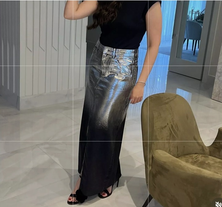NWT ZARA LONG FOIL DENIM SKIRT BLACK