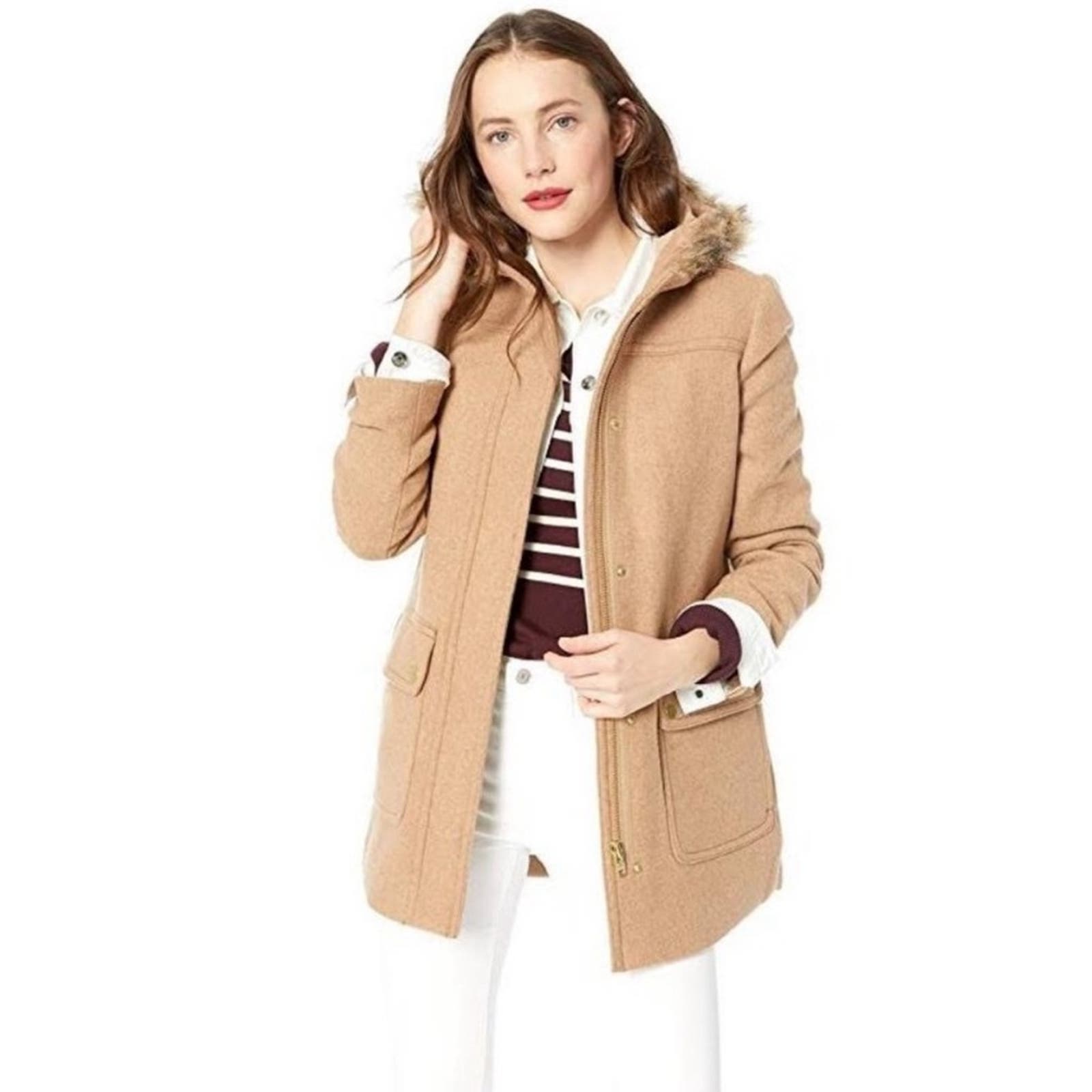 J Crew Factory Vail Parka Heather Stone Fully Lined Wool Jacket size 6