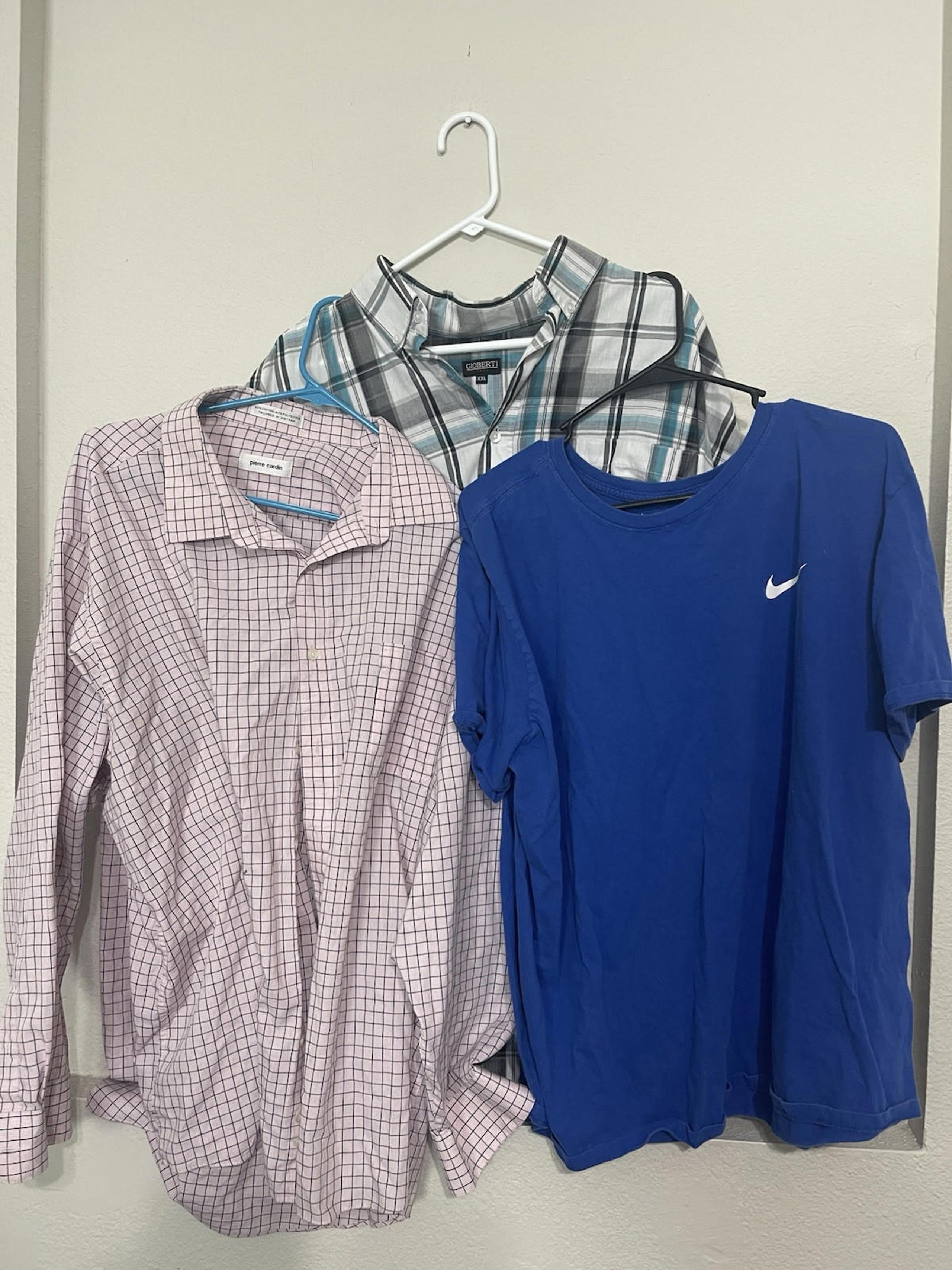 Mens Two Button Up Shirts One Long Sleeve, One Short Sleeve And Blue Nike Tee