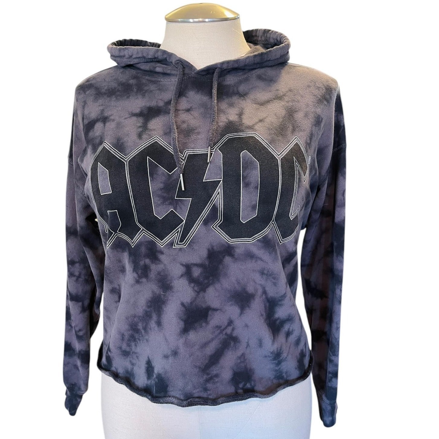Torrid Plus Size 1 AC/DC Black Tie Dye Crop Pullover Hoodie Hooded Sweatshirt