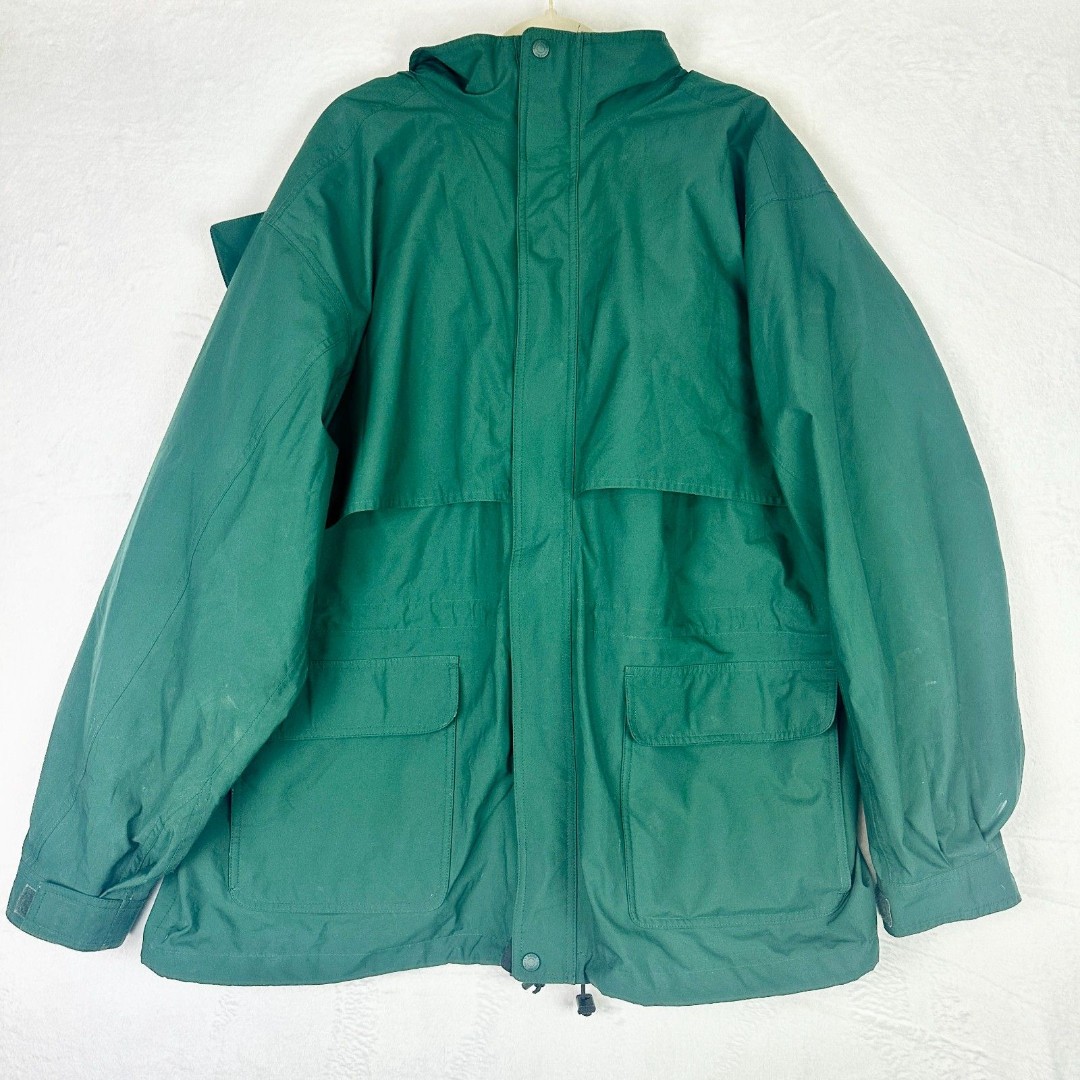 Eddie Bauer Gore-Tex Hooded Jacket XXL Green Full Zip Vented Rain Windbreaker