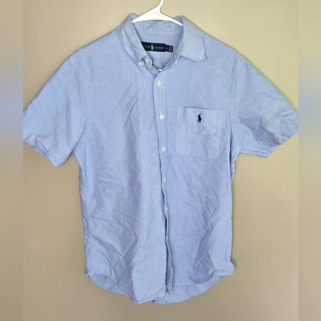 Men's Ralph Lauren 100% Cotton Short Sleeve Button Up Pocket Oxford Polo, Medium