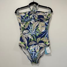 J Mclaughlin Aruba One Piece Bathing Suit 8 NEW 198 Blue Palm Tropical Swim