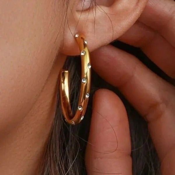 New Classic Gold Plated Zircon Hoop Earrings