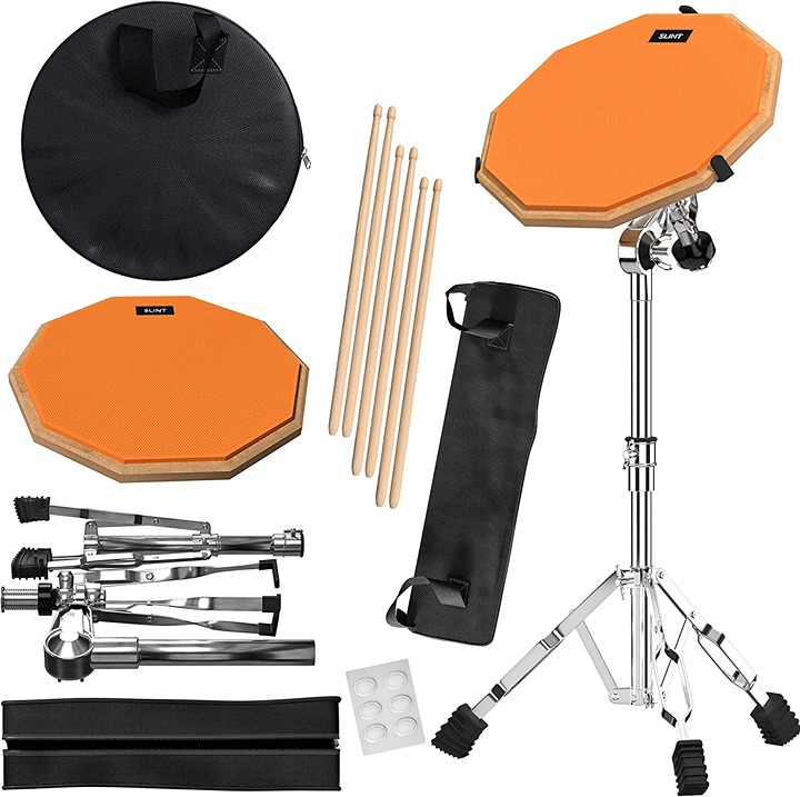 Drum Pad Stand Kit - Practice Drum Pad Set with Two Different Surfaces -12