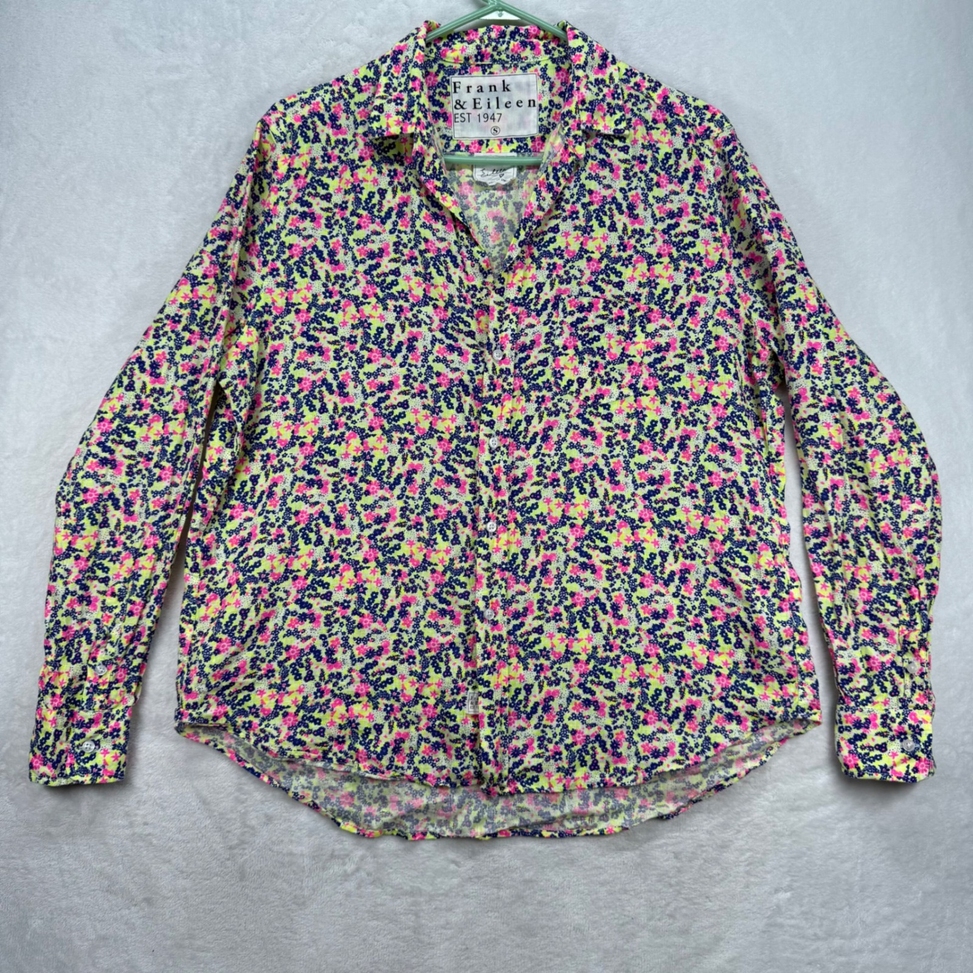 Frank & Eileen Floral Button Down Linen Shirt Woven in Italy Size Small