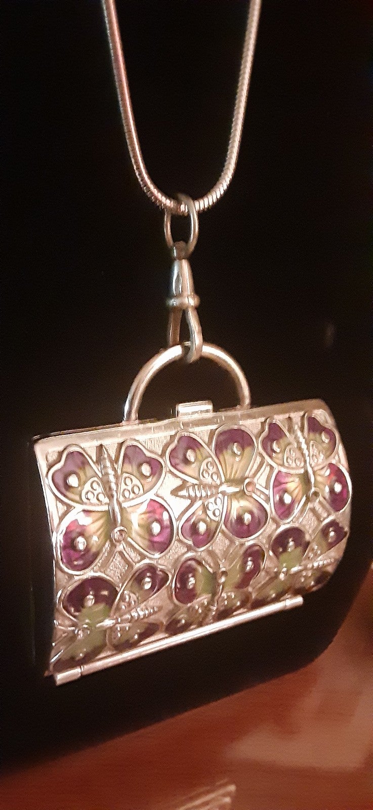 ST BUTTERFLY Keepsake Purse Trinket Box by Judith Leiber on C clasp w/30 Chain