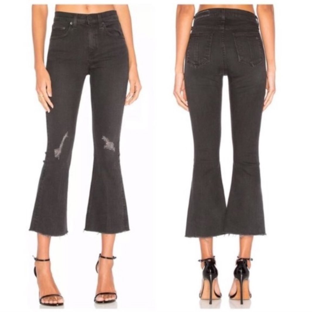 Rag & Bone 10 inch Crop Flare Black Distressed 24