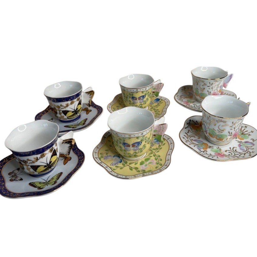 SET of 6 FORMALITIES by Baum Bros Butterfly Demitasse Tea Cup & Saucer Sets