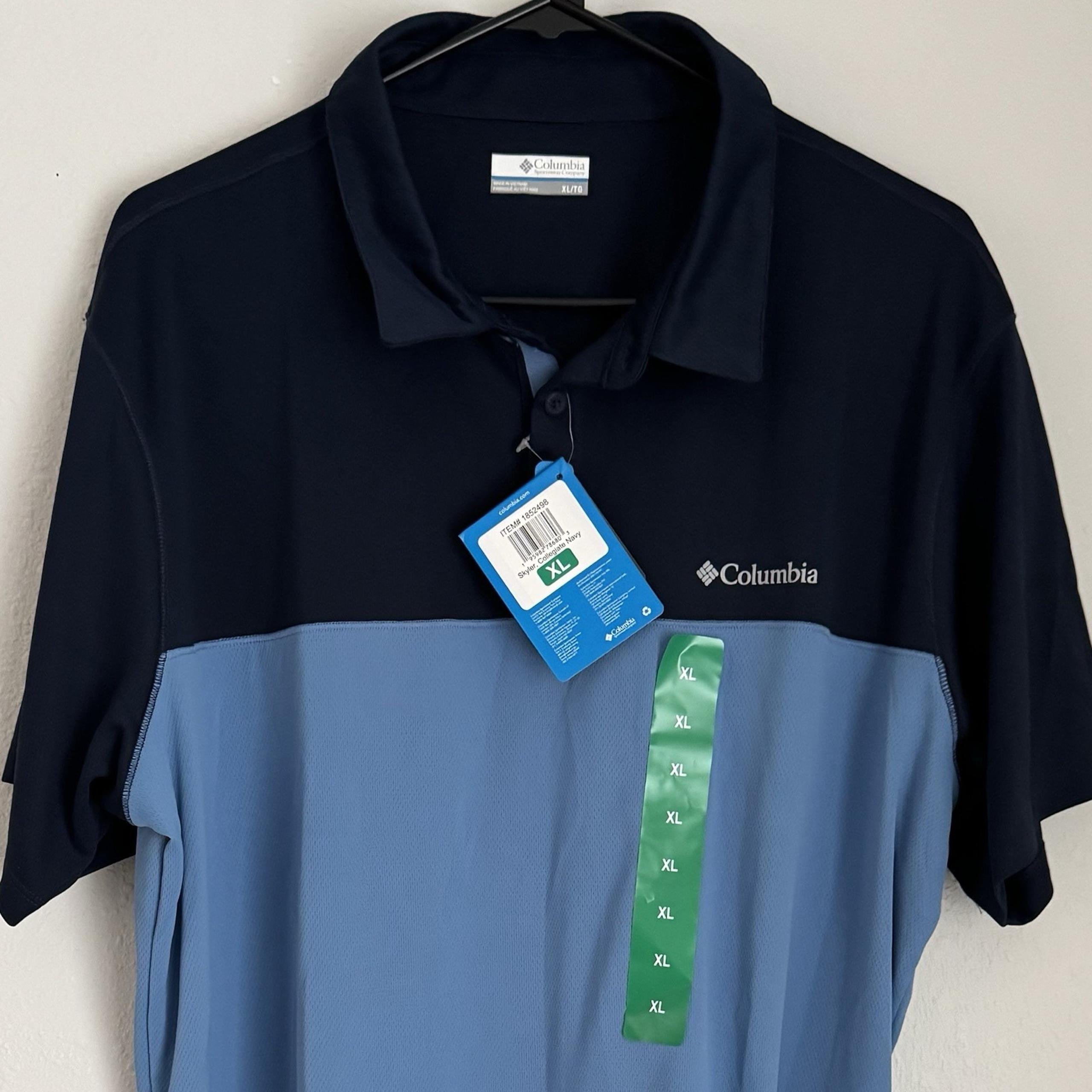 Columbia Men's XL UPF 40+ Button Up Polo Shirt Skylar/Collegiate Navy Blue