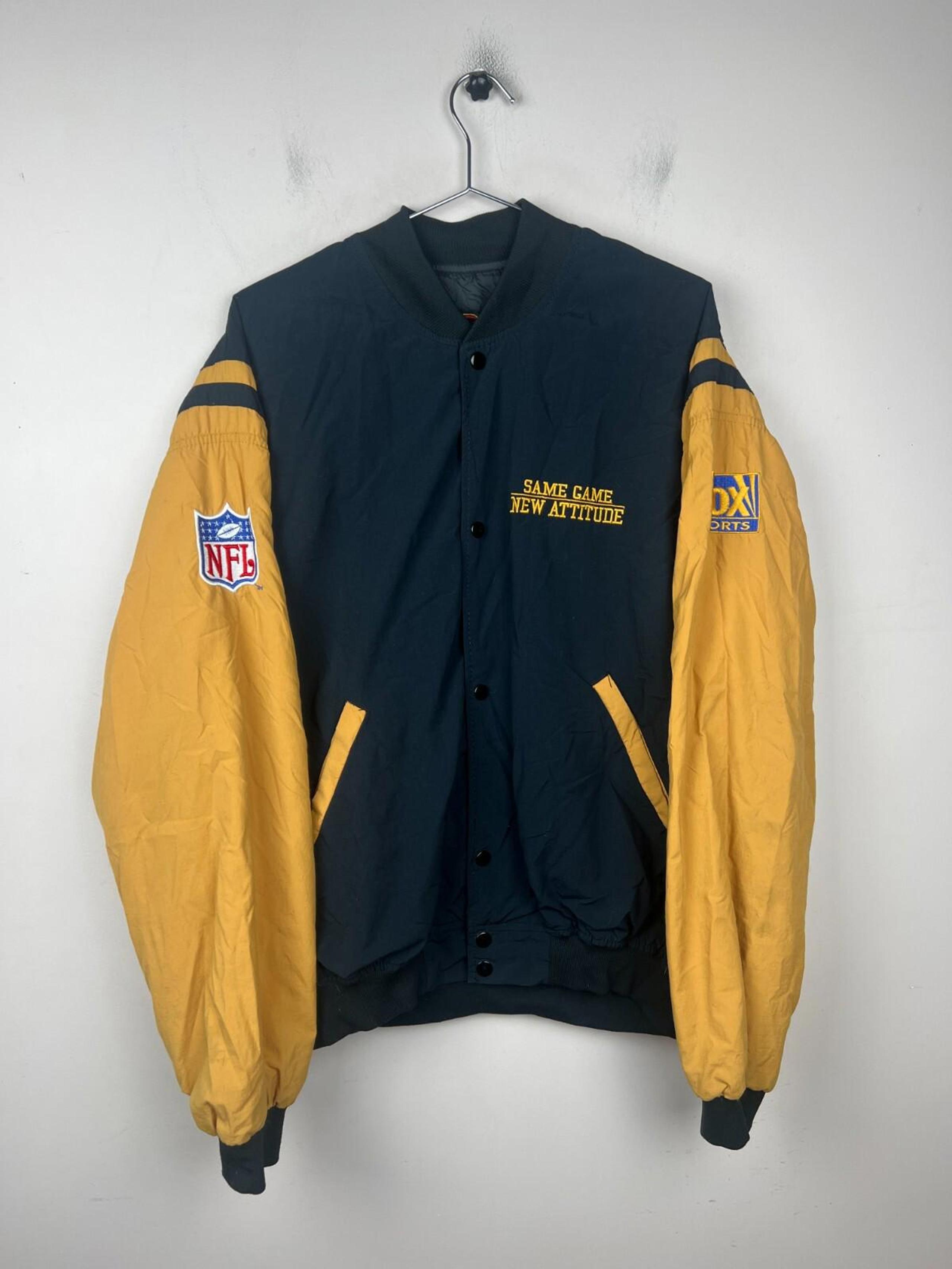 Vintage Fox Sports NFL Jacket XL Made in USA Game Sportswear LTD Blue Yellow