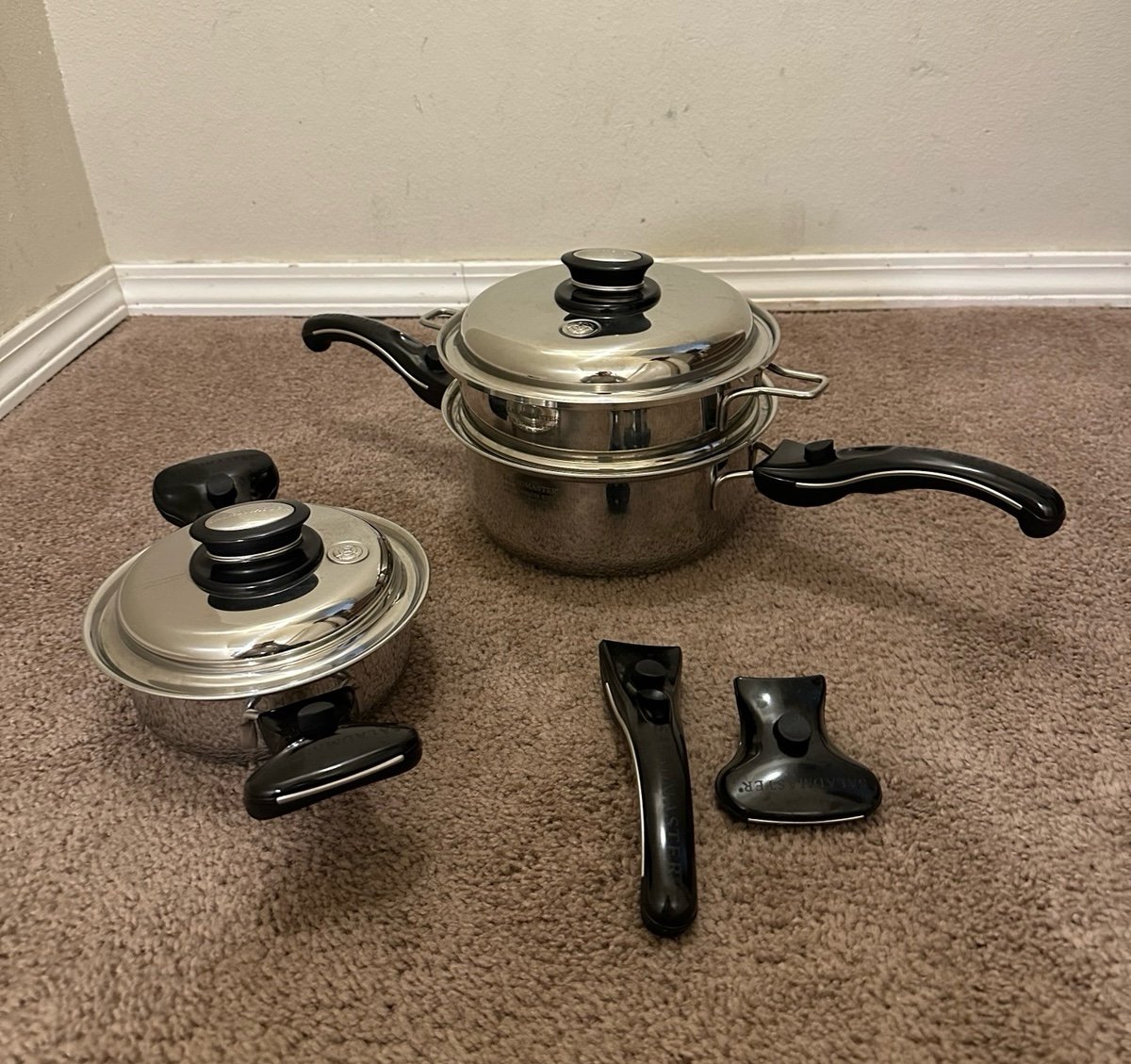 Saladmaster Set of 2 Pots 316 Ti Titanium 3 & 1 Quart Pan with Lids Handles