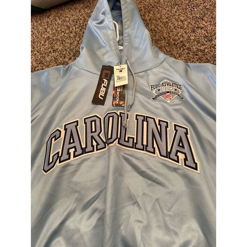 NWT Vintage Fubu Jersey Hoodie Blue Carolina Teams #05 Long Sleeve Mens Size 2XL