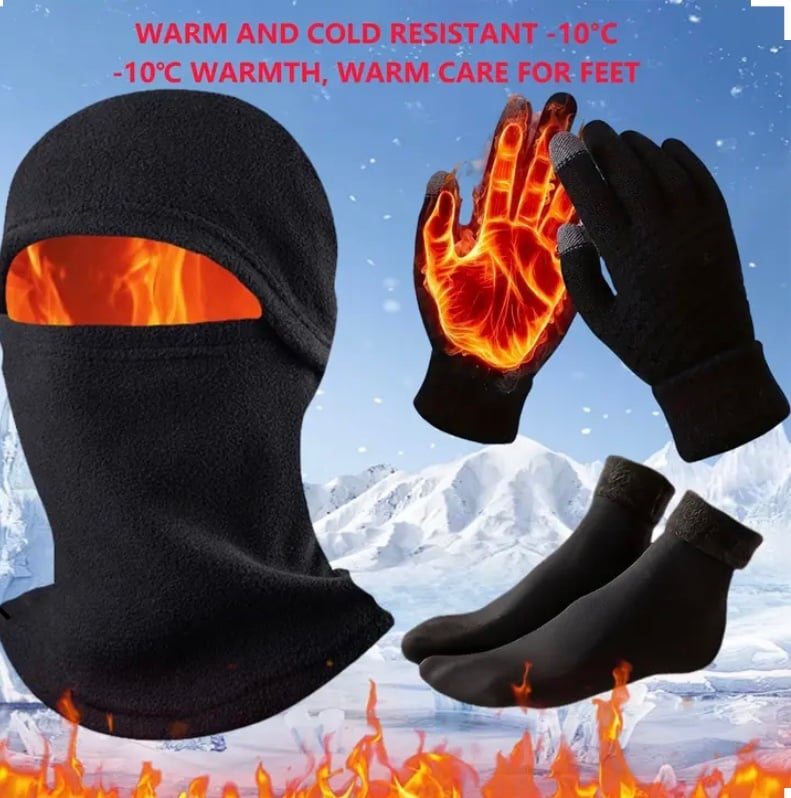 3pcs Set, Touchscreen Cap, Thickened Gloves, Warm Socks, Windproof Scarf, Outdoo