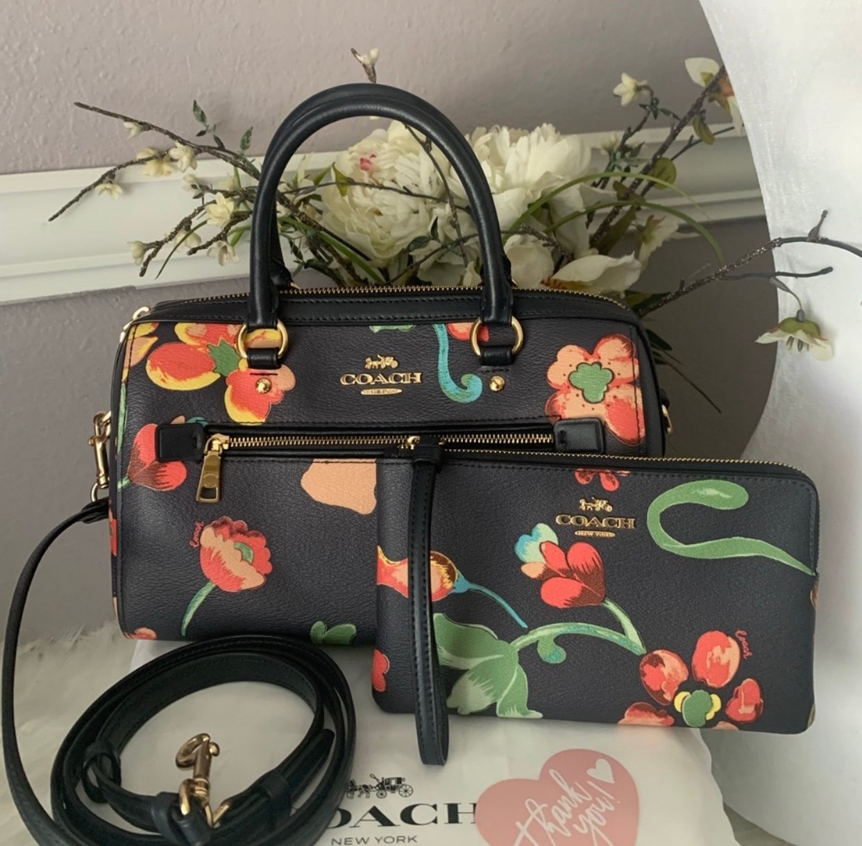 Coach Rowan Satchel and Large Wristlet with Dreamy Land Floral Print