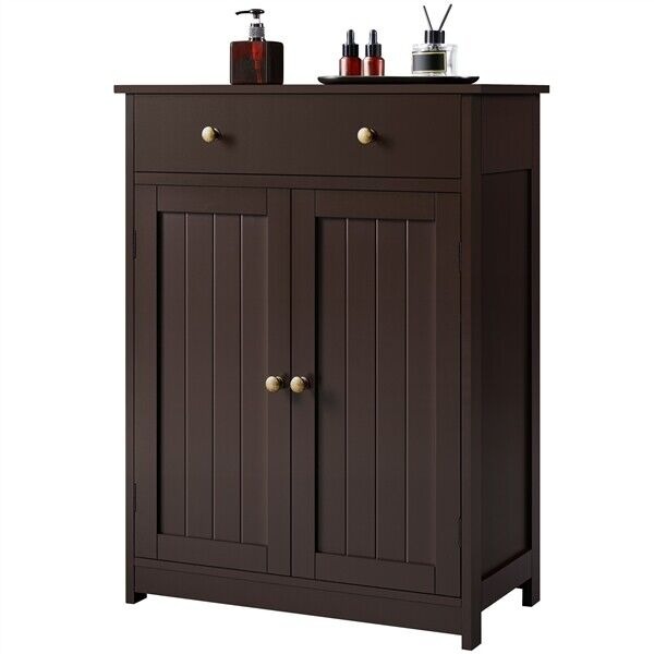 Bathroom Floor Cabinet with Drawer and Inner Adjustable Shelf and Double Doors
