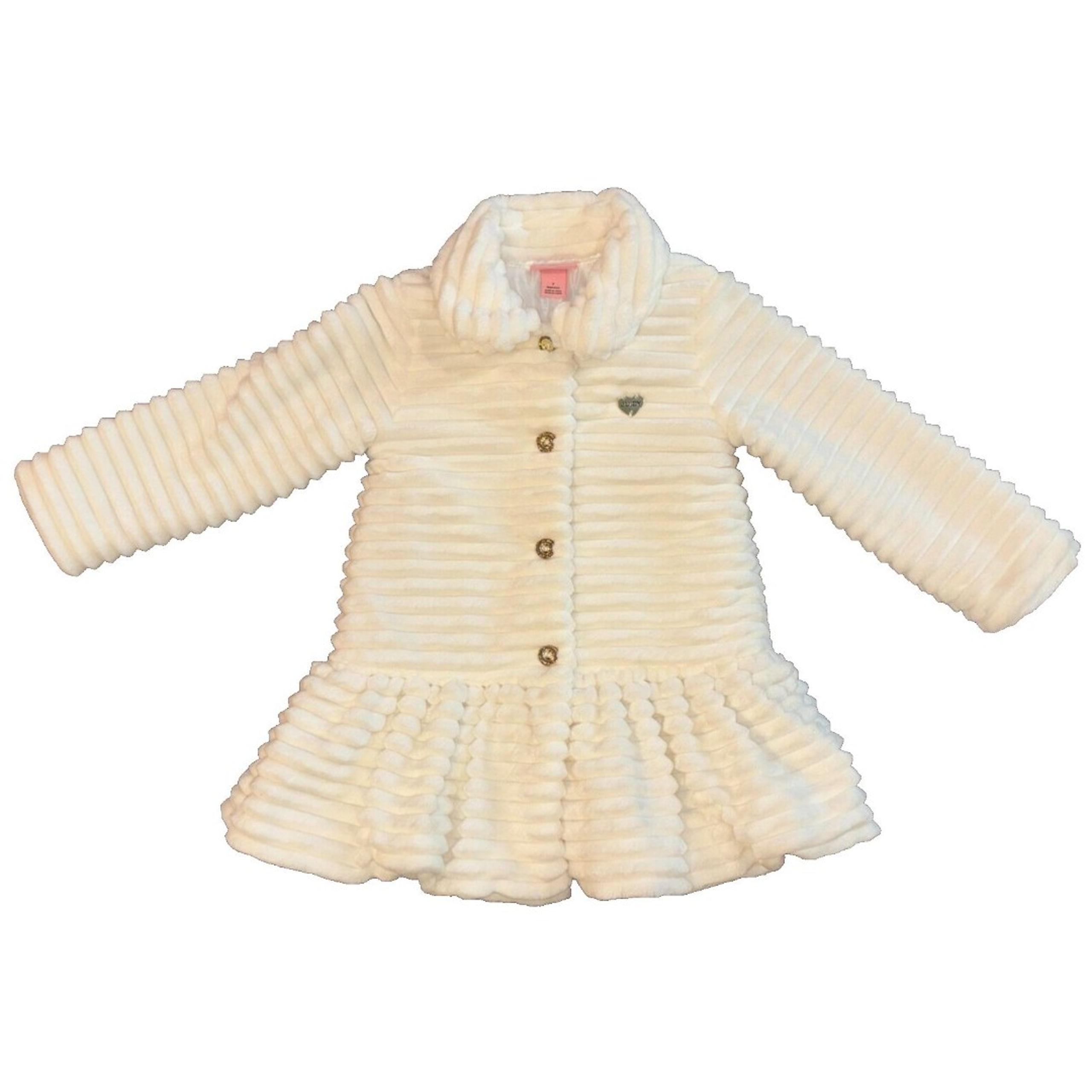 Juicy Couture Fluffy Ribbed Fake Fur Soft White Gold Buttons Jacket Girls Size 7