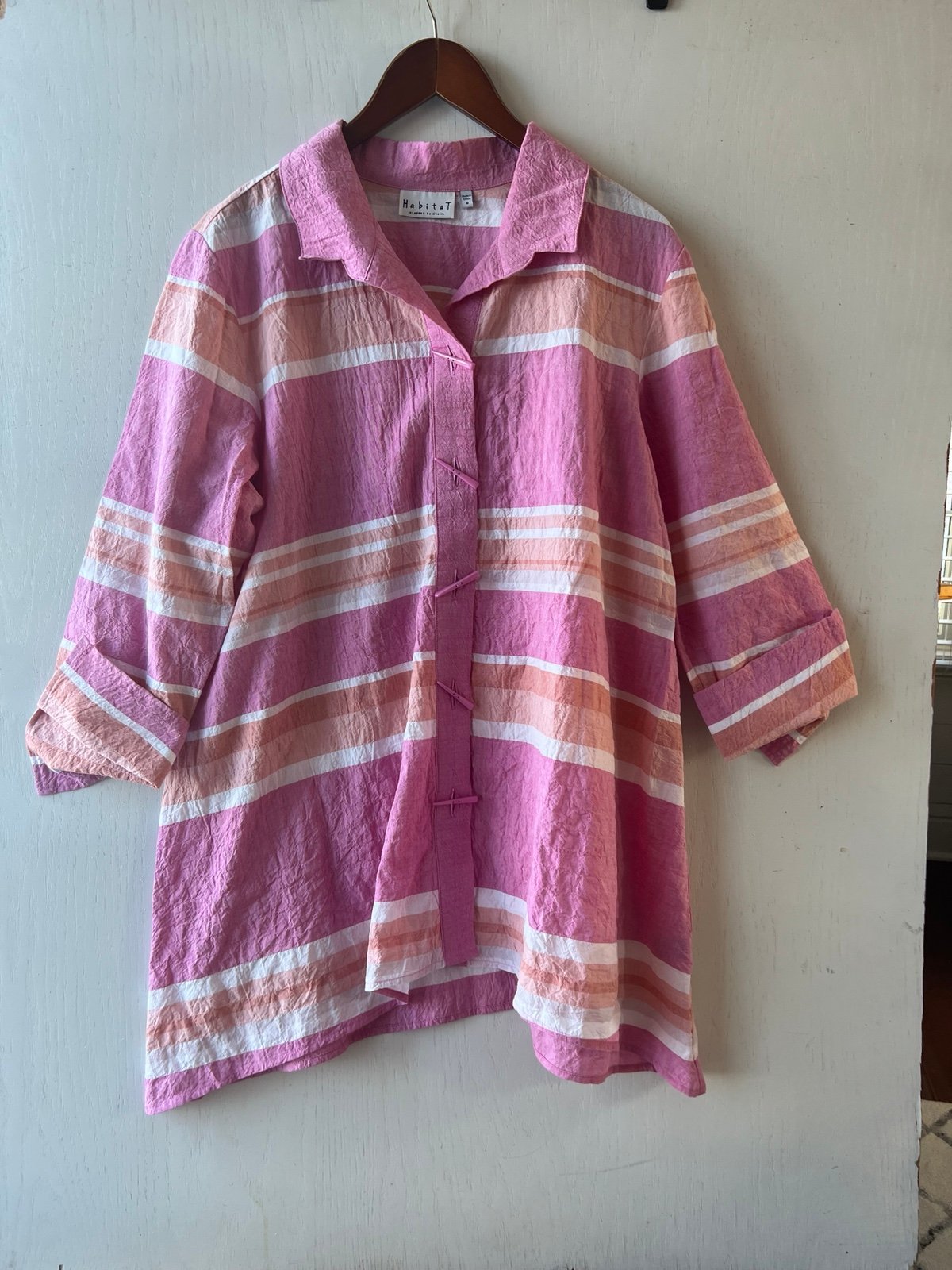 HABITAT CLOTHES TO LIVE IN Striped Rayon Tunic Toggle Shirt Size M