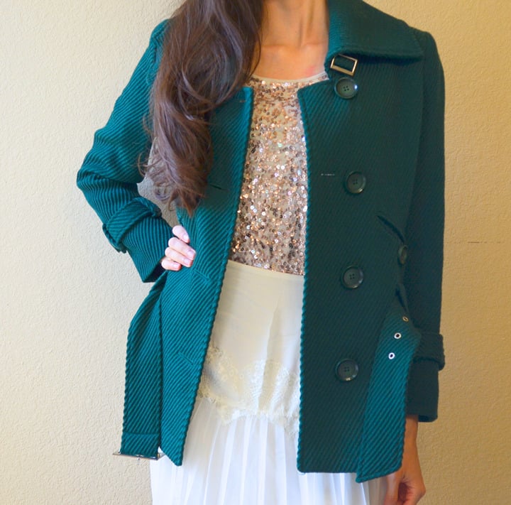 New green wool coat with belt size XS