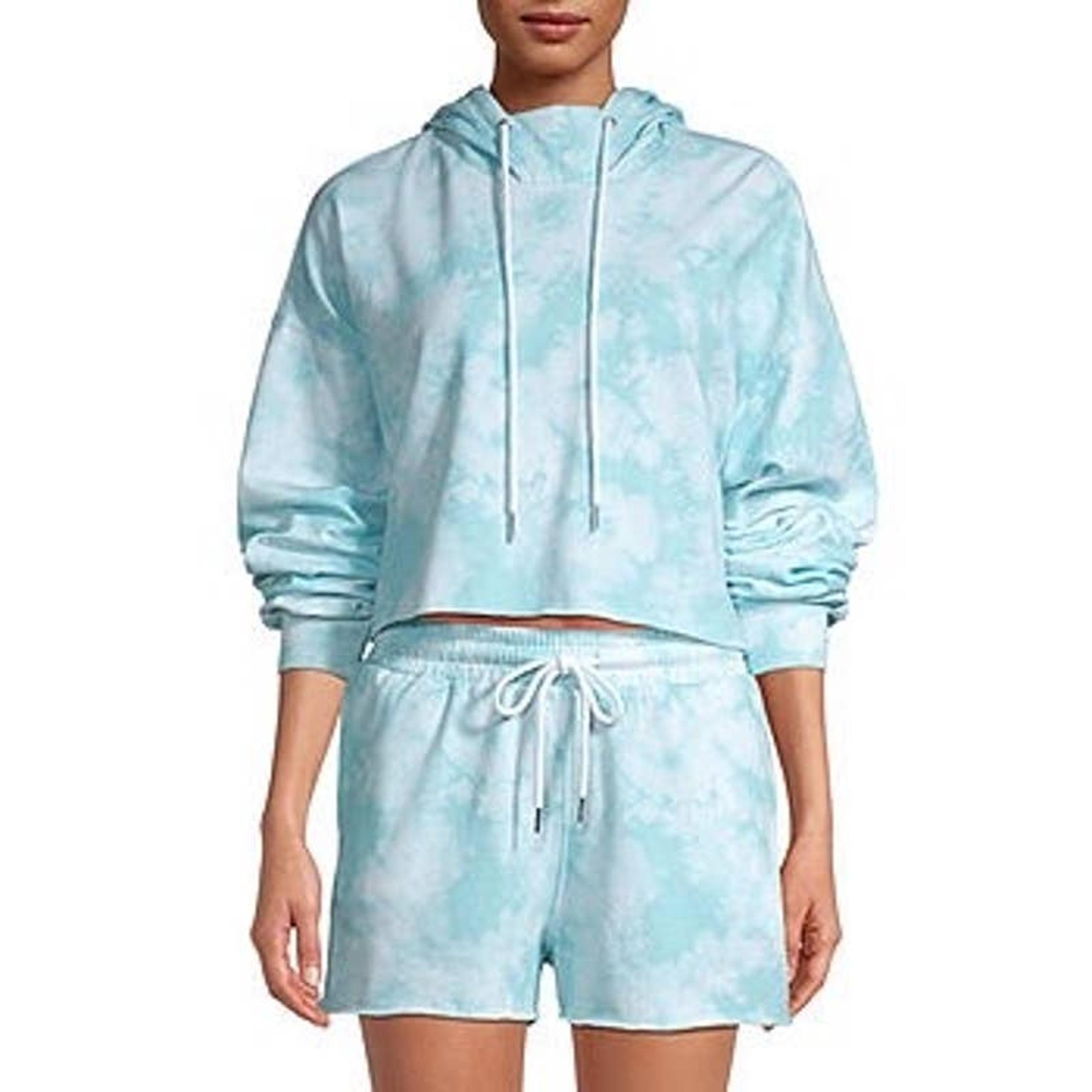 NWT Flirtitude Active Teal Tie Dye Cropped Hoodie -LARGE