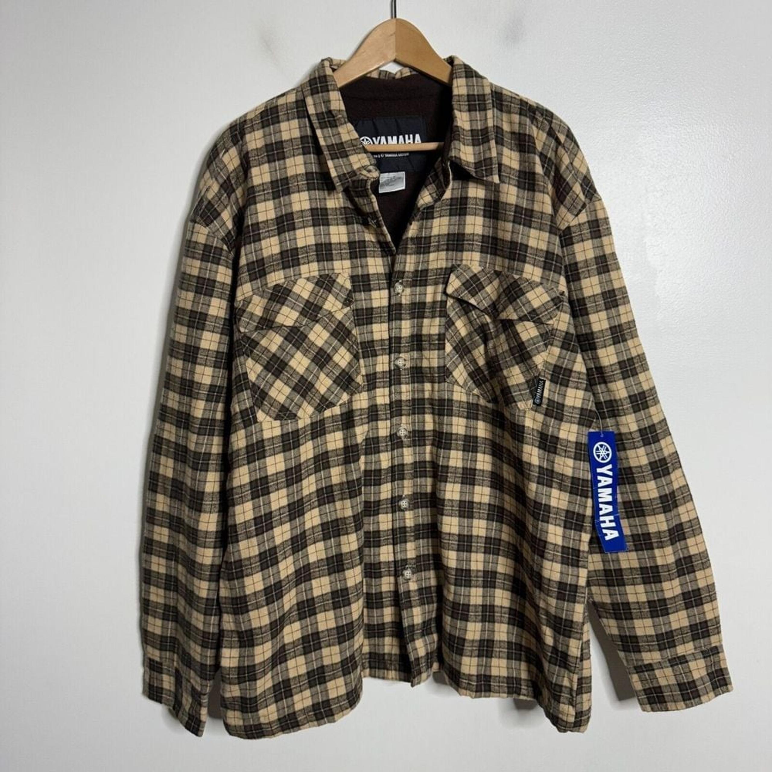 Yamaha Flannel Shirt Jacket Mens Large Brown Check Effex Motorcycle Dirt Bike