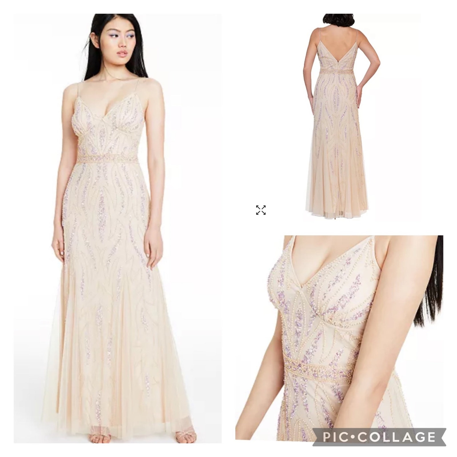 NWT Jump Beaded Mesh Gown maxi Spaghetti straps in nude size 9 -10