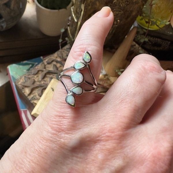Sterling Silver Lab Opal Ring Size 8