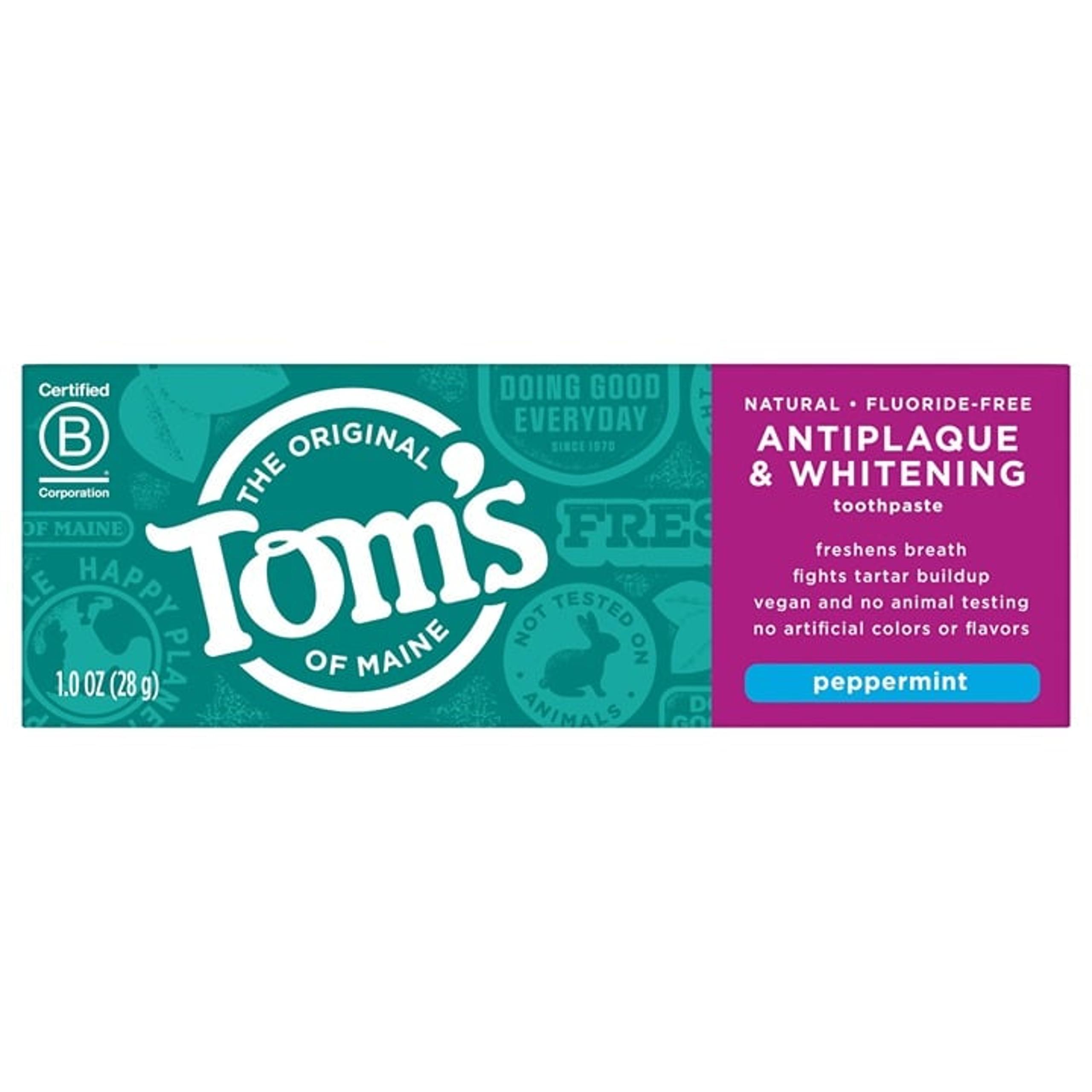 Tom's Of Maine Antiplaque Whitening Fluoride-Free Natural Toothpaste Peppermint