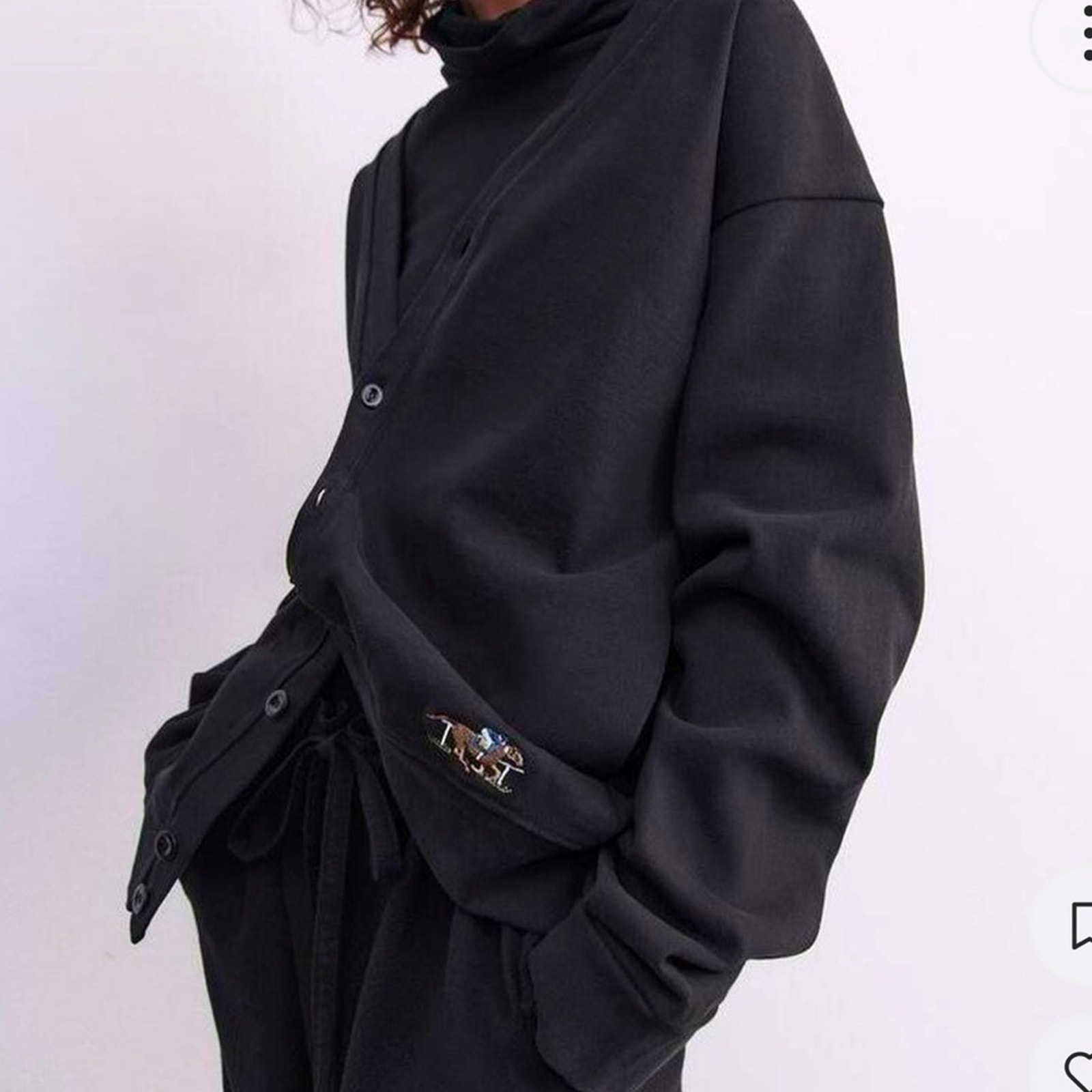 Zara Limited Edition black heavy cotton cardigan w embroidered detail M NWOT