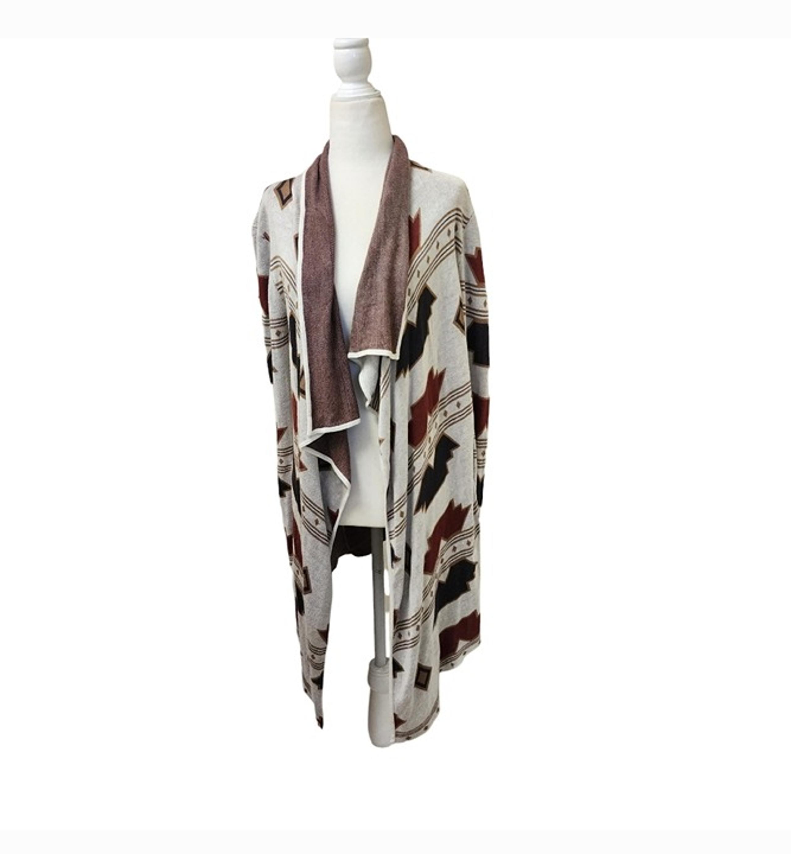 Guess Southwestern Aztec Tribal Poncho Cardigan Sweater Small Tan/Brown