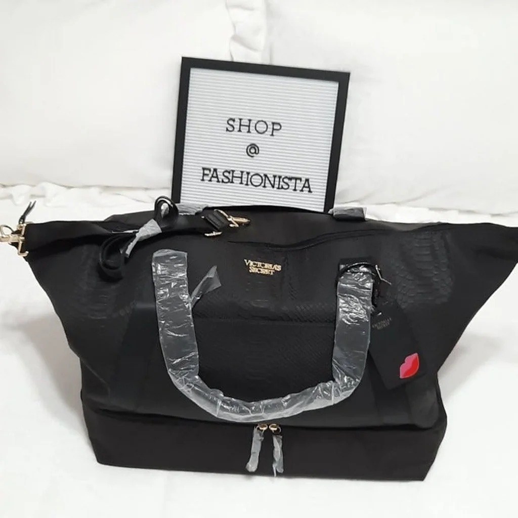 NEW VS Black Nylon Weekender Travel Bag
