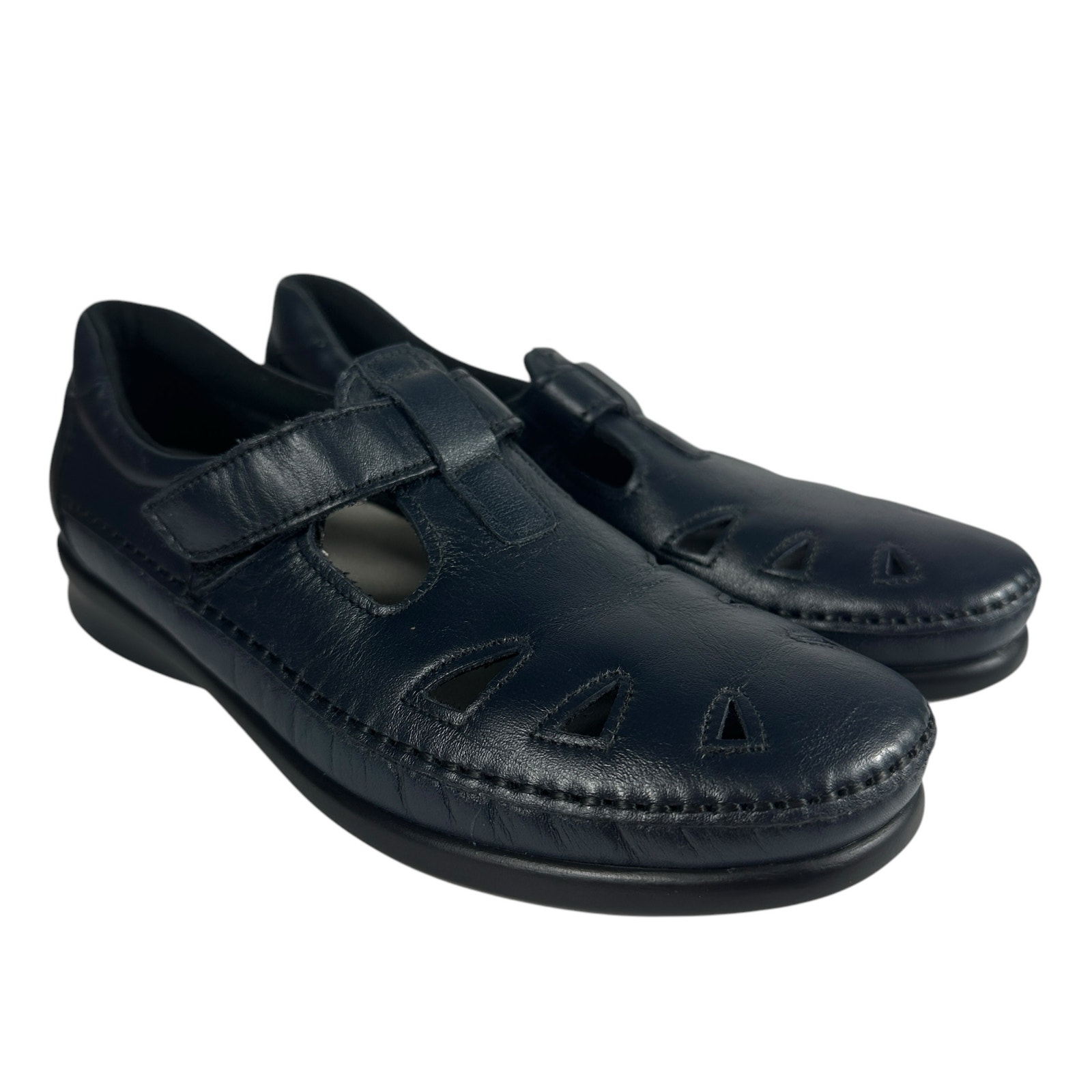 SAS Roamer Slip On Loafer Comfort Shoe Navy Blue Womens Size 8.5 NARROW Leather