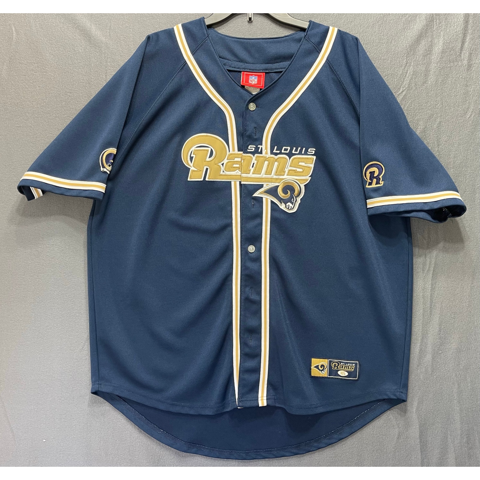 St. Louis Rams vintage NFL button-up jersey, size L. Vintage sportswear