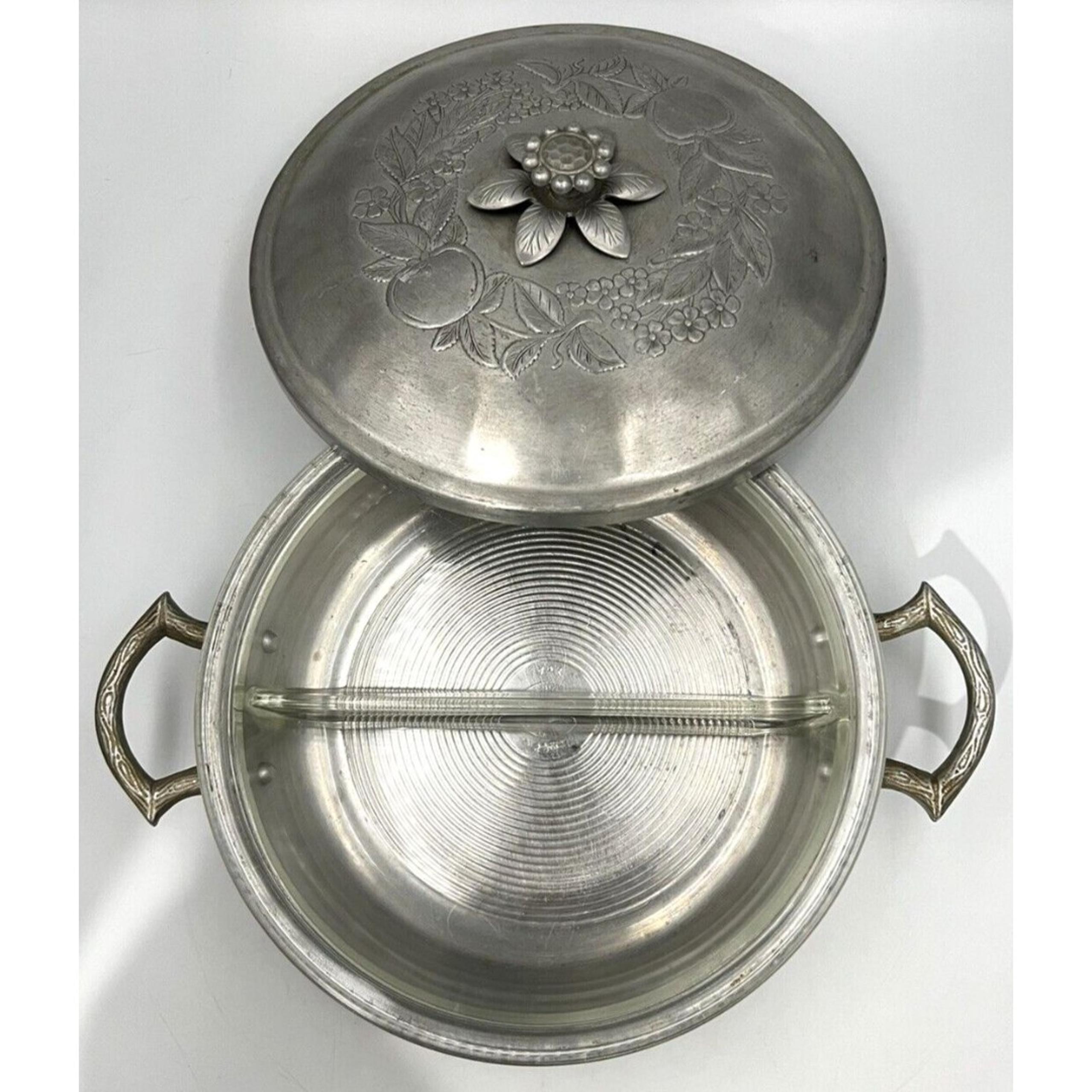 FREEship! VTG Hand Forged Everlast Aluminum Covered Casserole Divided Pyrex Dish