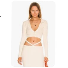 NWT For Love and Lemons Mona Cropped Polo Sweater in Ivory Sz Medium