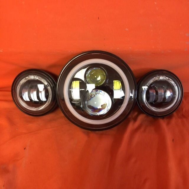 7 Green HALO Headlight Dual 4.5″ Black Spot Passing LED Fog Lights For Harley