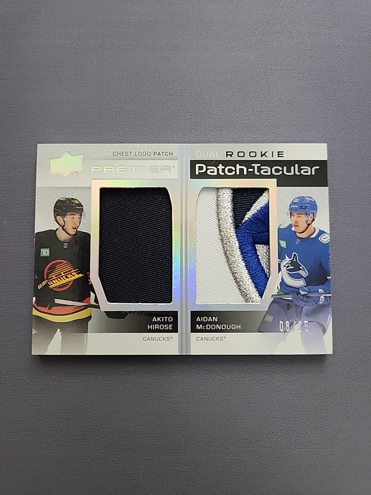 2023-24 UD Premier Dual Rookie Patch-Tacular Hirose/McDonough /25 - Canucks