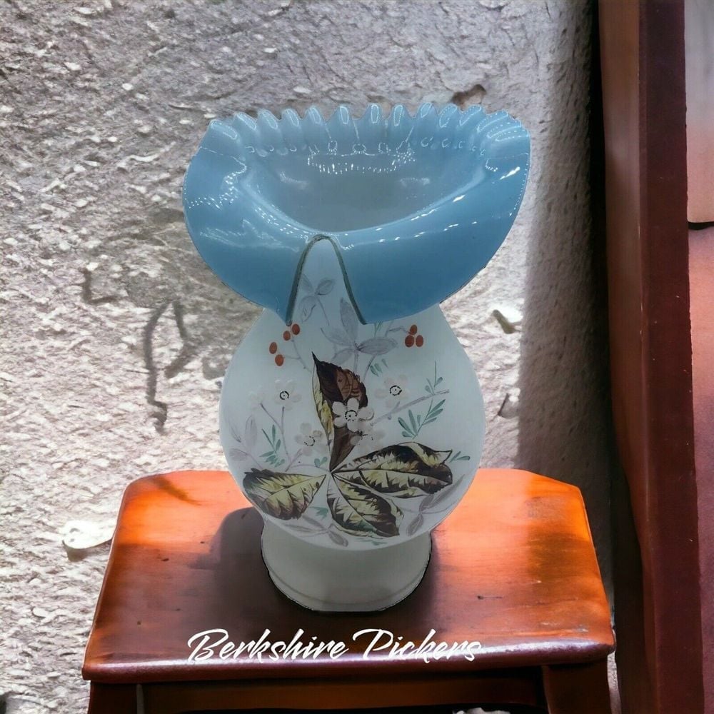 Bristol handblown glass Ruffled Collared Vase hand painted UNIQUE