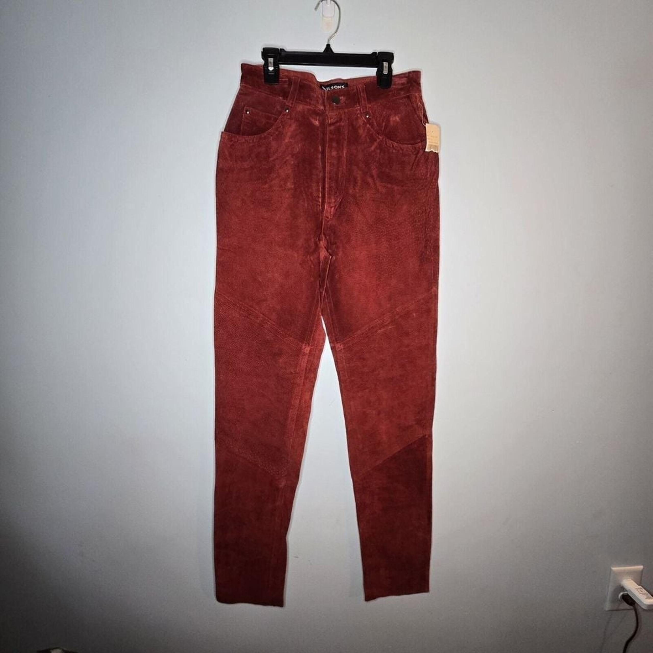 Vintage NWT Wilson's Leather Red Suede Pants Womens 28 Holiday Party Moto