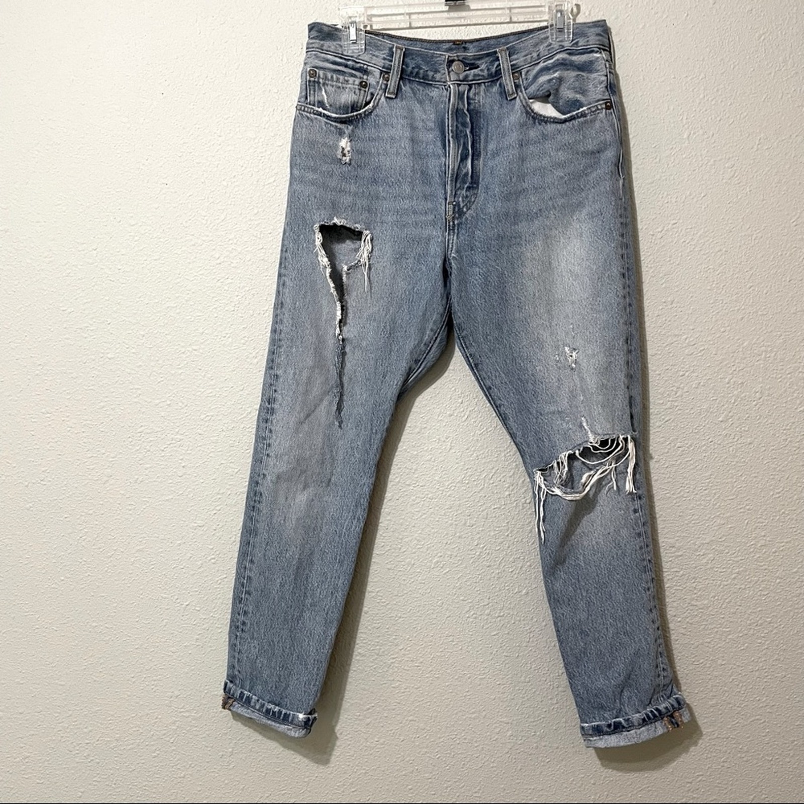 Levi’s 501 Premium Denim Distressed High Rise Straight Leg Jeans Womens 29