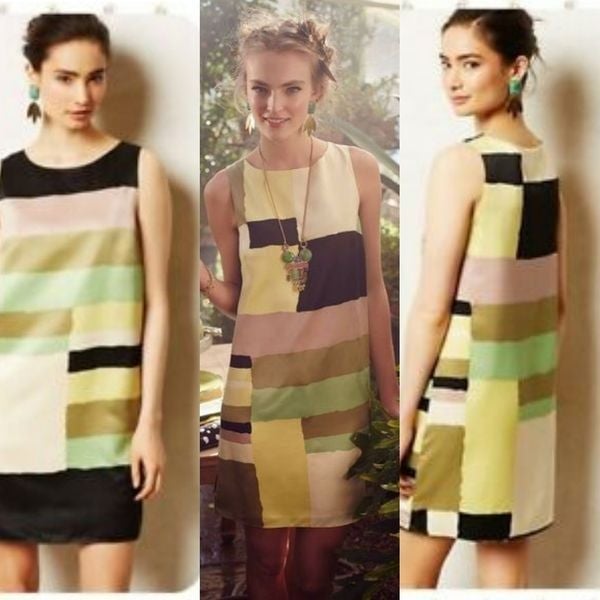Rare HTF Anthropologie James Coviello Tableau Satin Sleeveless Shift Dress Frock