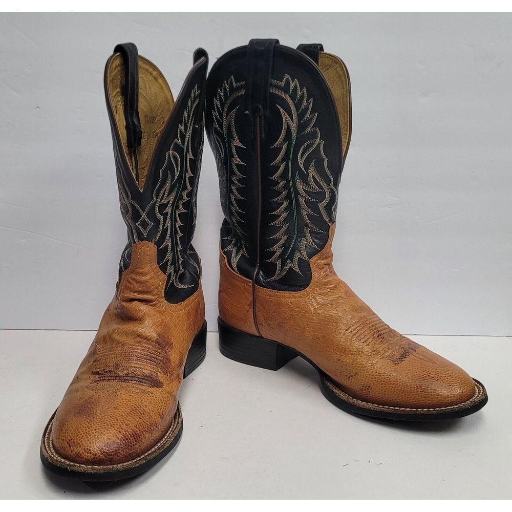 Tony Lama Almond Rust Smooth Ostrich Roper Rubber Sole Cowboy Boots Men's Sz 8 D