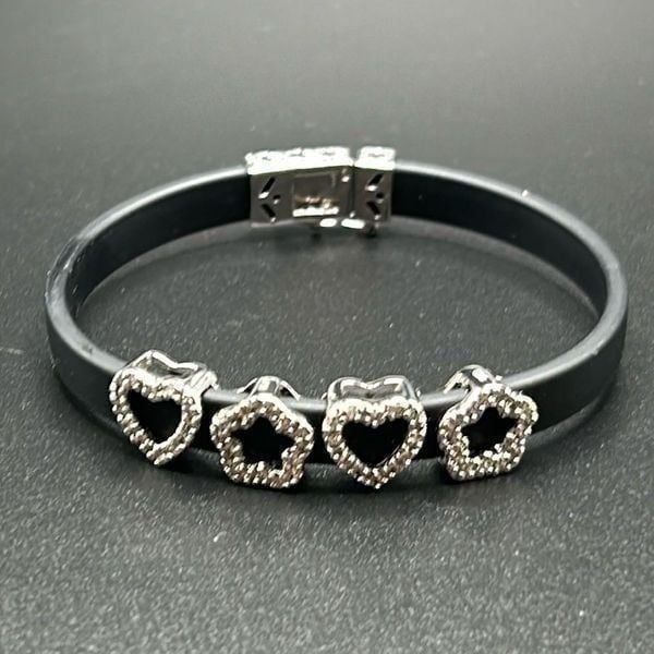 Dee Berkley Black Silicone Bracelet with 925 Charms, 7”