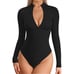 MANGOPOP Long Sleeve Body Suit Mock Turtle Neck Zip Up Bodysuit Size X Large