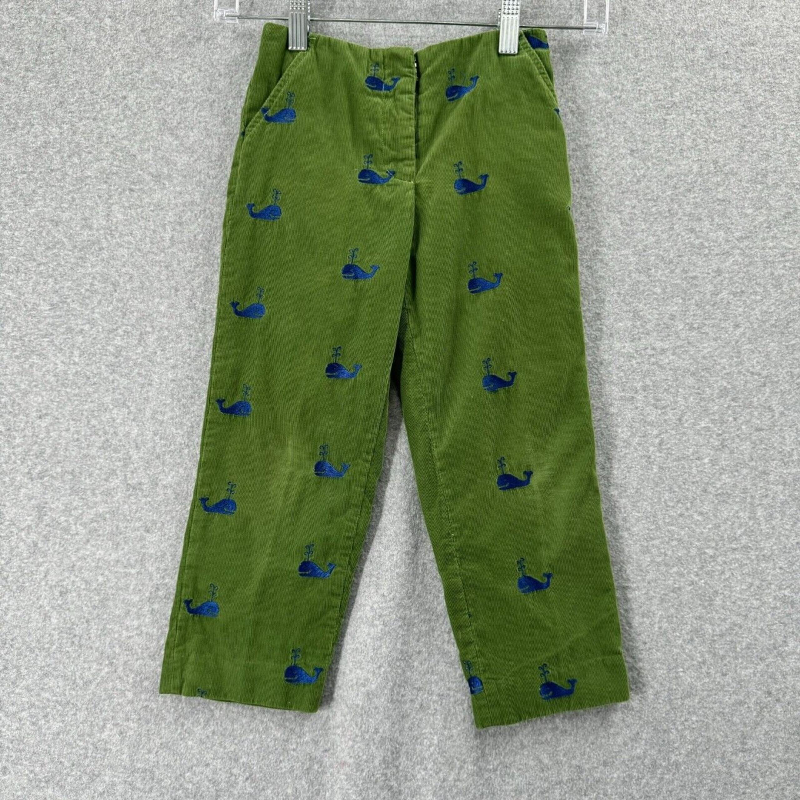 Lilly Pulitzer Girls Size 5 White Label Green Cord Pants With Whales Embroidered