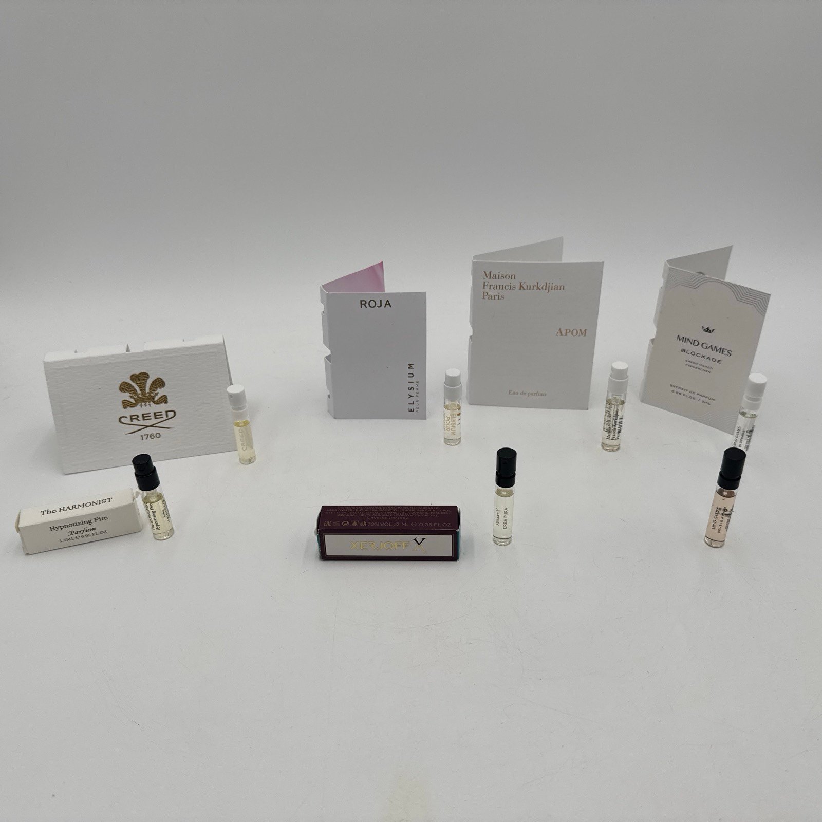 Lot of 7 Sample Perfumes - Creed Mind Games Hypnotizing Fire & more