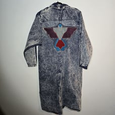 Vintage 90s Vistas De Santa Fe Acid Wash Denim Jacket Pioneer Duster Thunderbird
