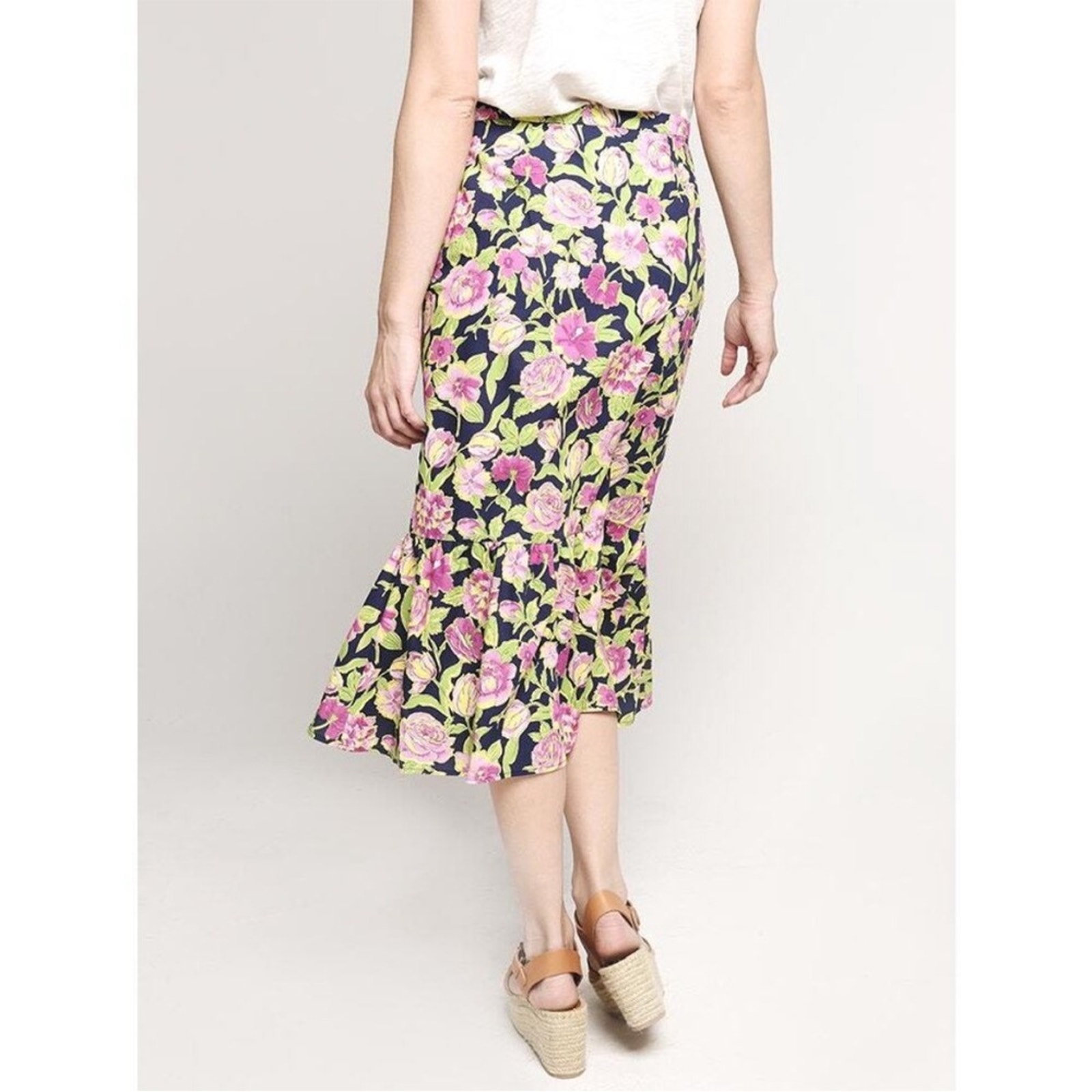 floral striped pencil skirt