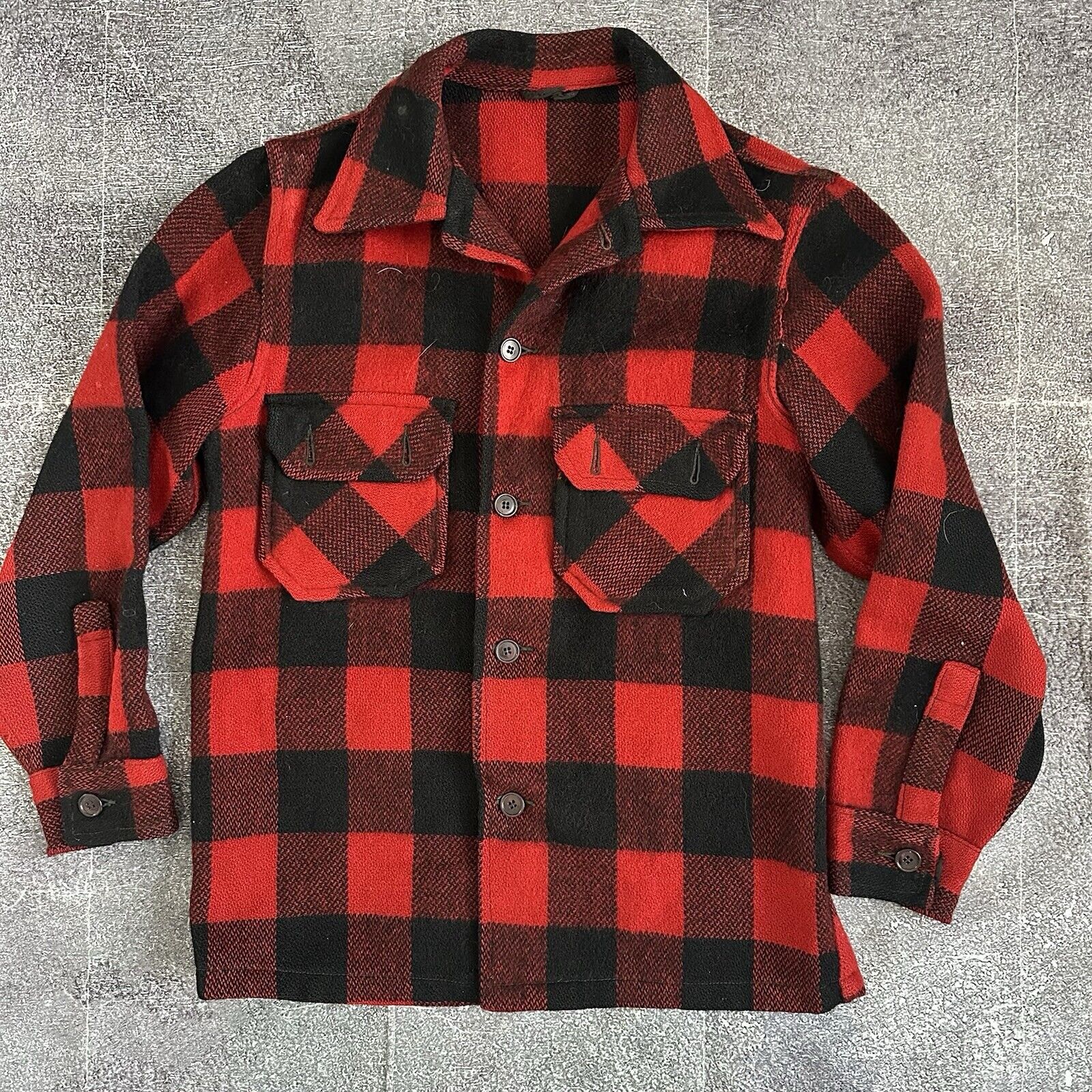 Men's Vintage 60s St Croix Wool Buffalo Plaid Mackinaw Flannel Shirt Jacket Sz M