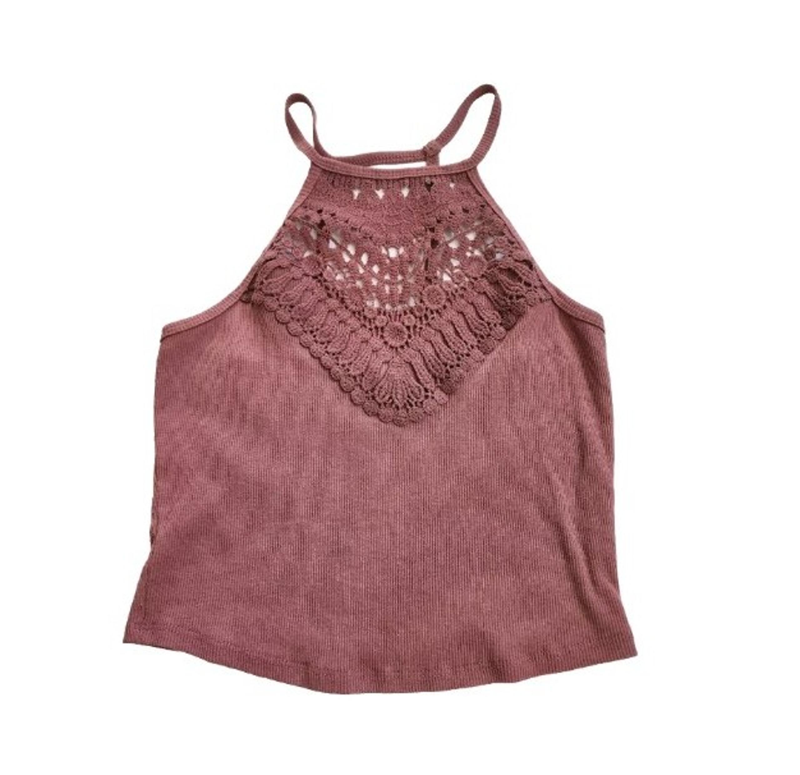 Bozzolo Crochet Neck Top in Dusty Rose Size L